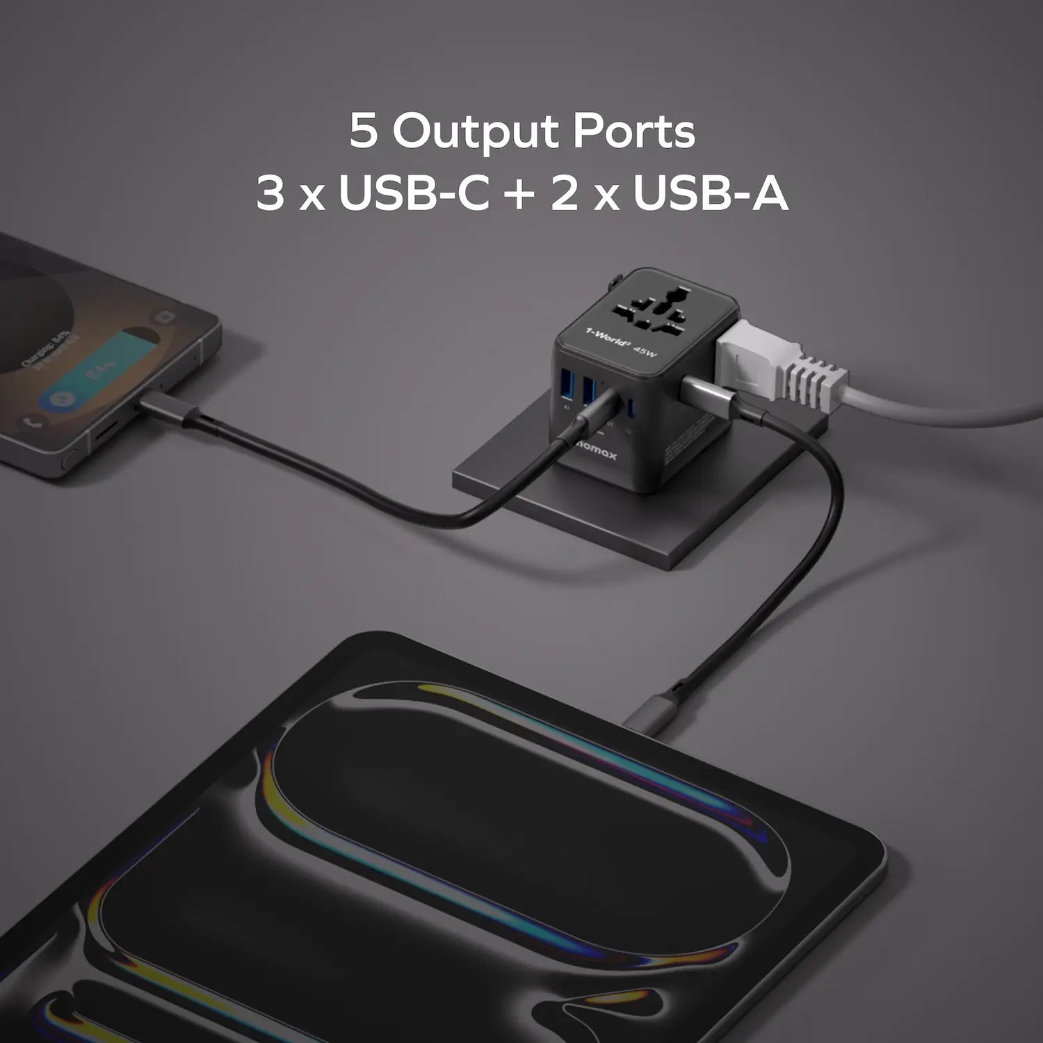 1-World² 45W 5-Port Dual AC Travel Adapter