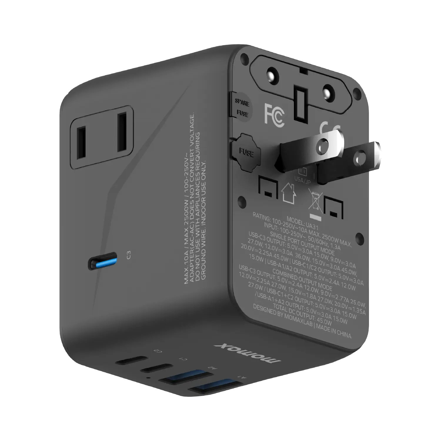 1-World² 45W 5-Port Dual AC Travel Adapter