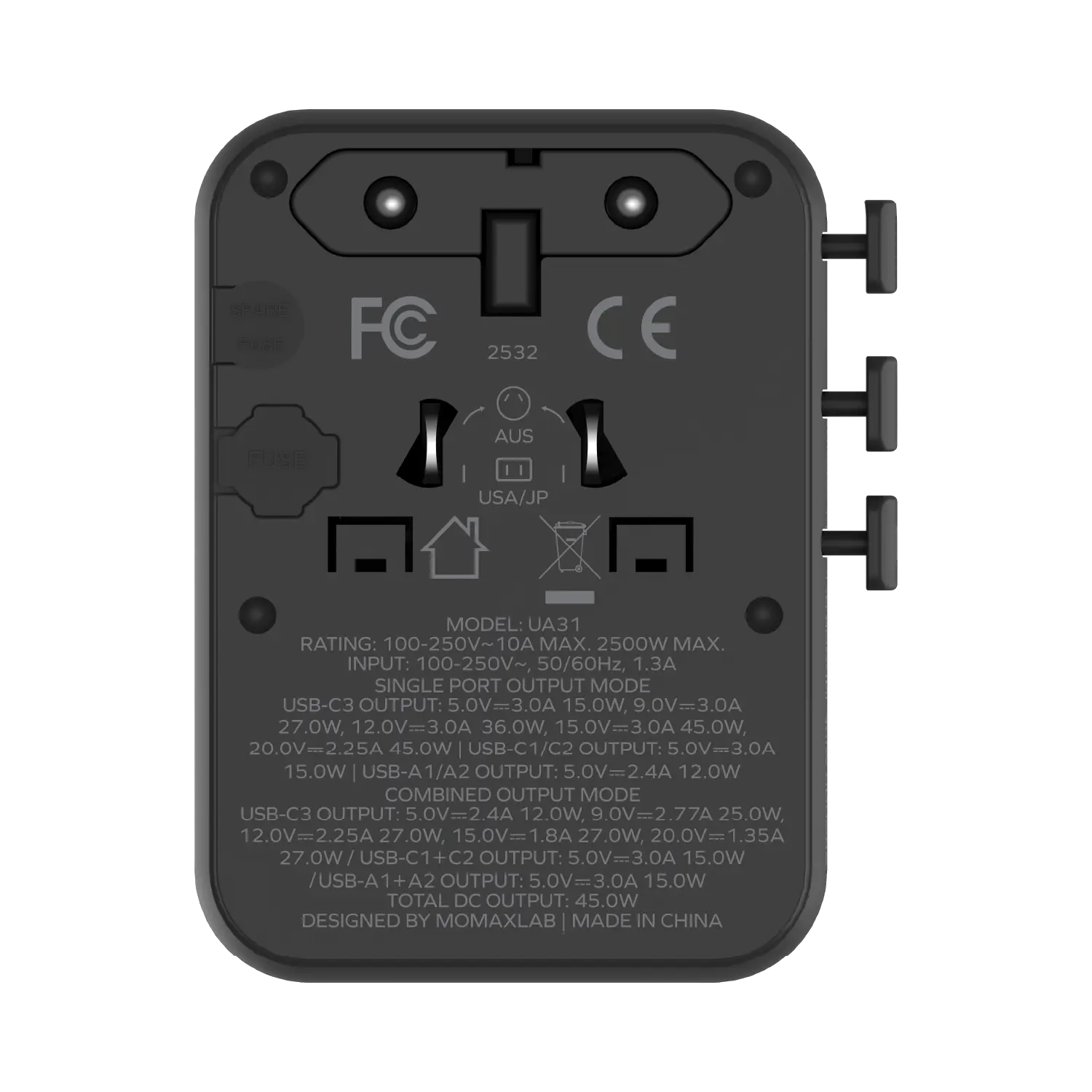 1-World² 45W 5-Port Dual AC Travel Adapter