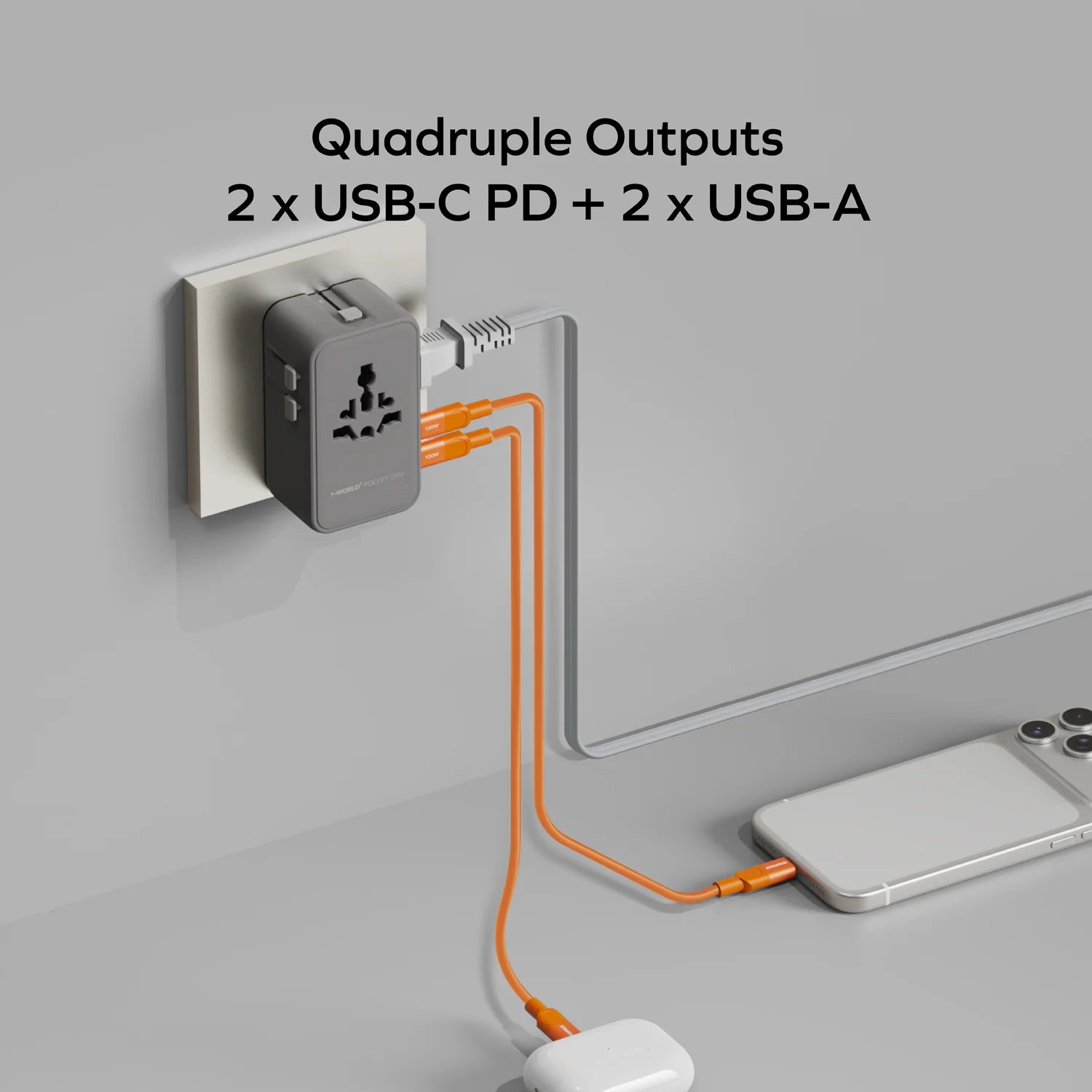 1-World² Pocket 25W 4-Port Dual AC Travel Adapter