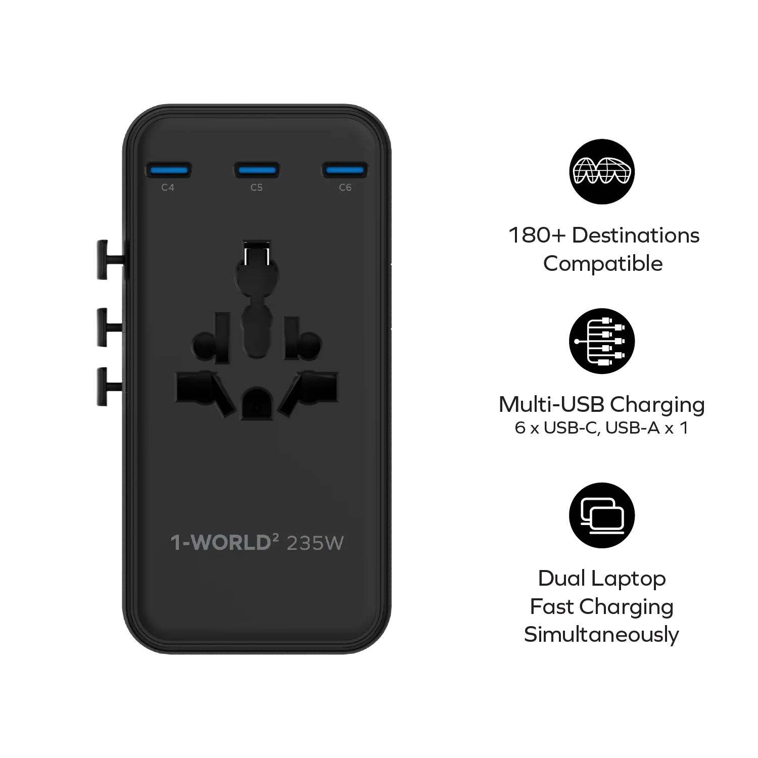 1-World² 235W Dreamer 235 7-Port Dual AC Travel Adapter
