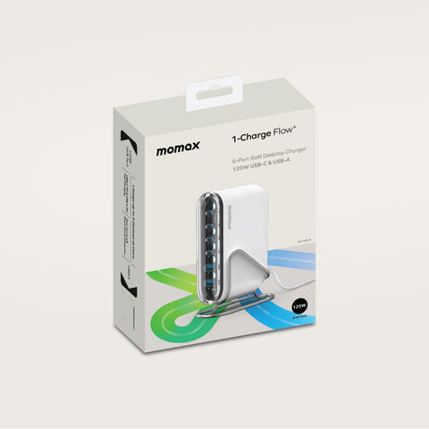 1-Charge Flow+ 6-Port 120W GaN Desktop Charger USB-C & USB-A