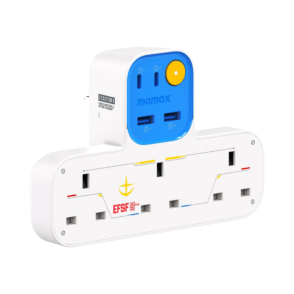 1-Charge Work Flow T-Shaped Extension Cord With 3 Sockets, 2 USB-A and