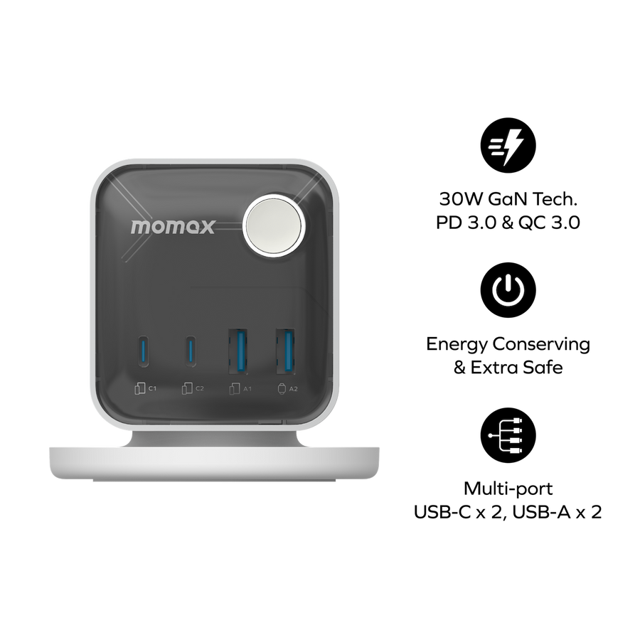 1-Charge Work Flow 3-Outlet GaN Power Cube 25W with USB Ports