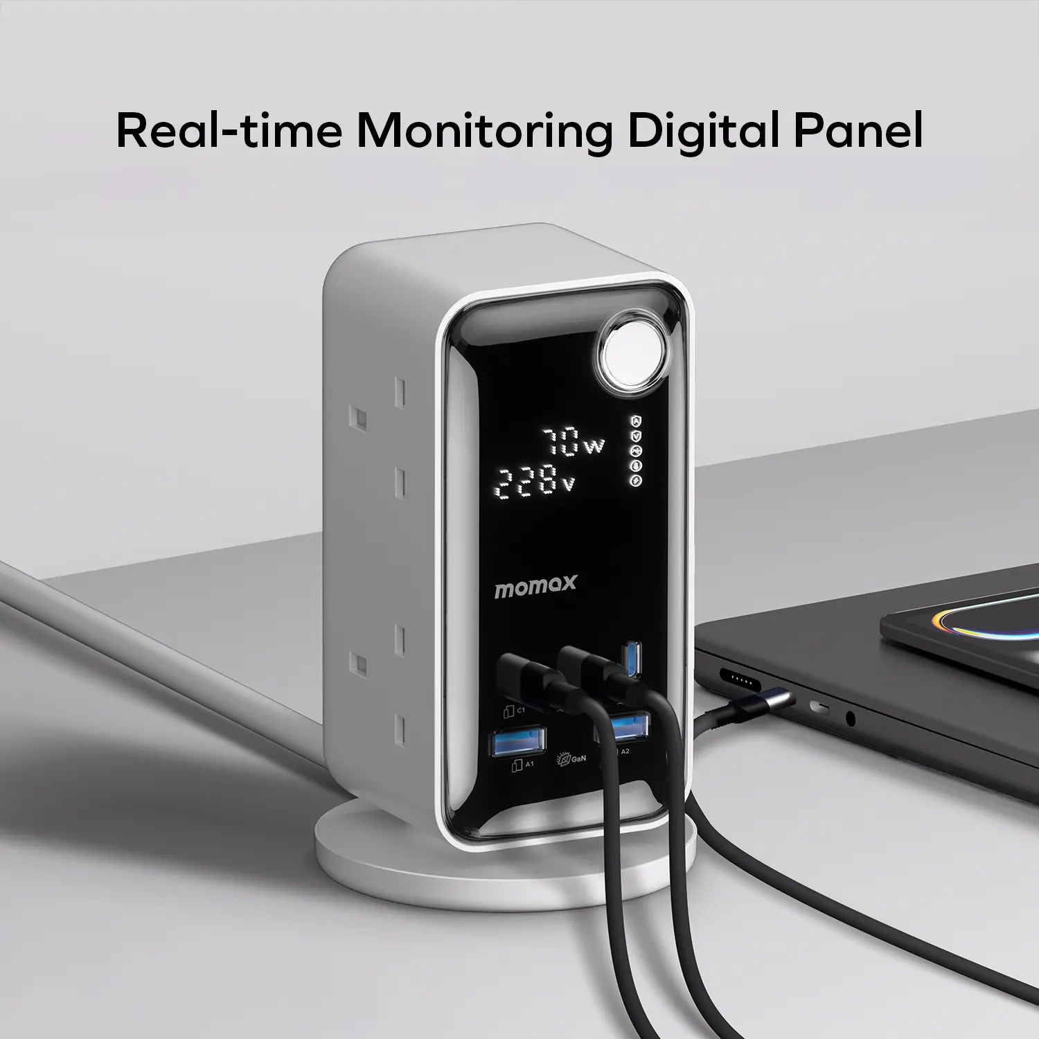 1-Charge Work Flow 6-Outlet Digital Display Power Tower with USB (70W)