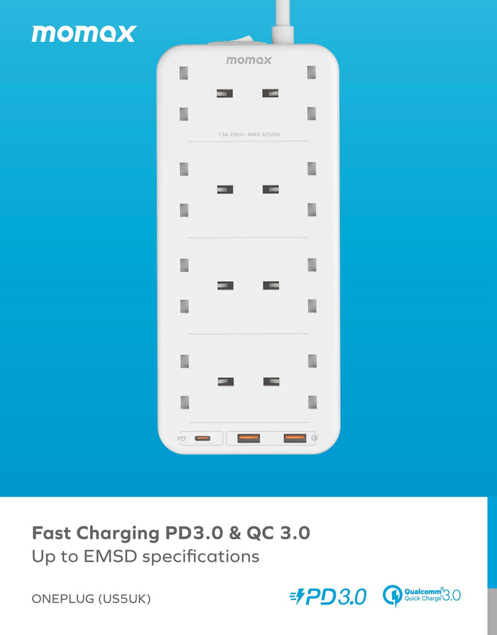 Momax US5UKE Oneplug 8-Outlet Power Strip With USB description image 3