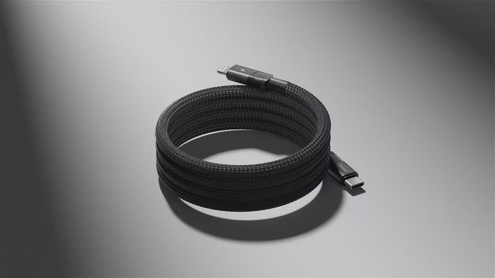 a black cable with a cable plugged into it