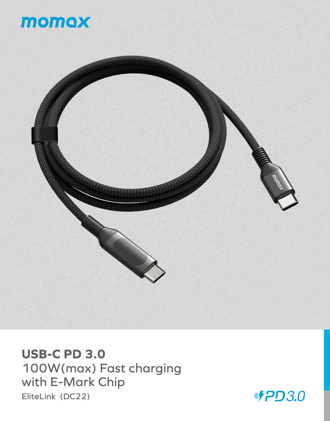 EliteLink | USB-C to USB-C Braided LED Display Cable 100W (1.2m)