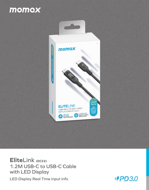 Elitelink USB-C to C PD100W USB-C To USB-C with LED display (1.2M)