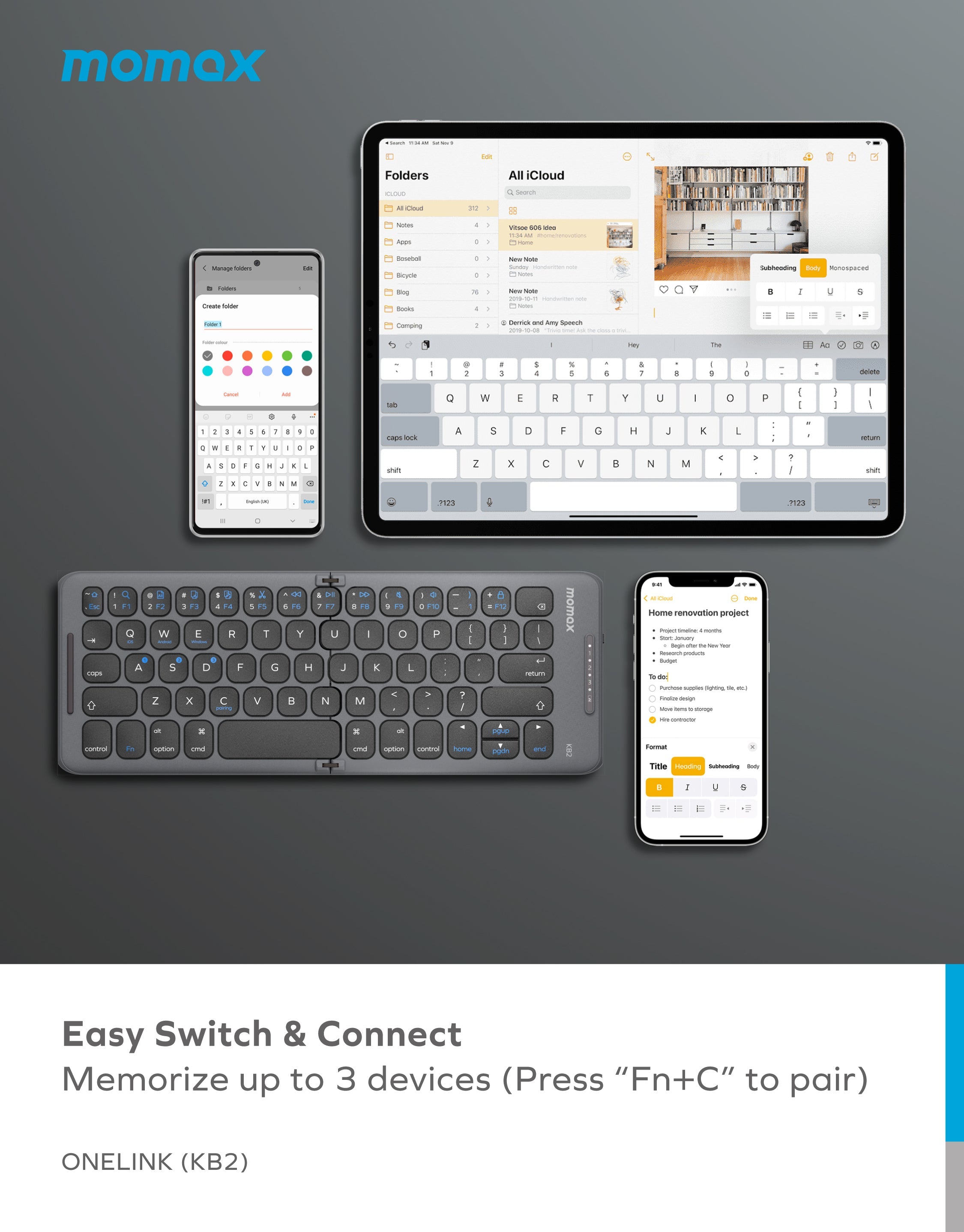 Onelink - Folding Portable Wireless Keyboard
