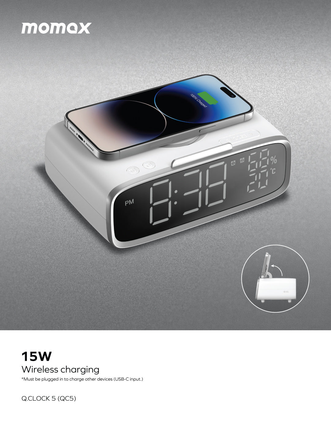 Q.Clock 5 - Digital Clock with Wireless Charging