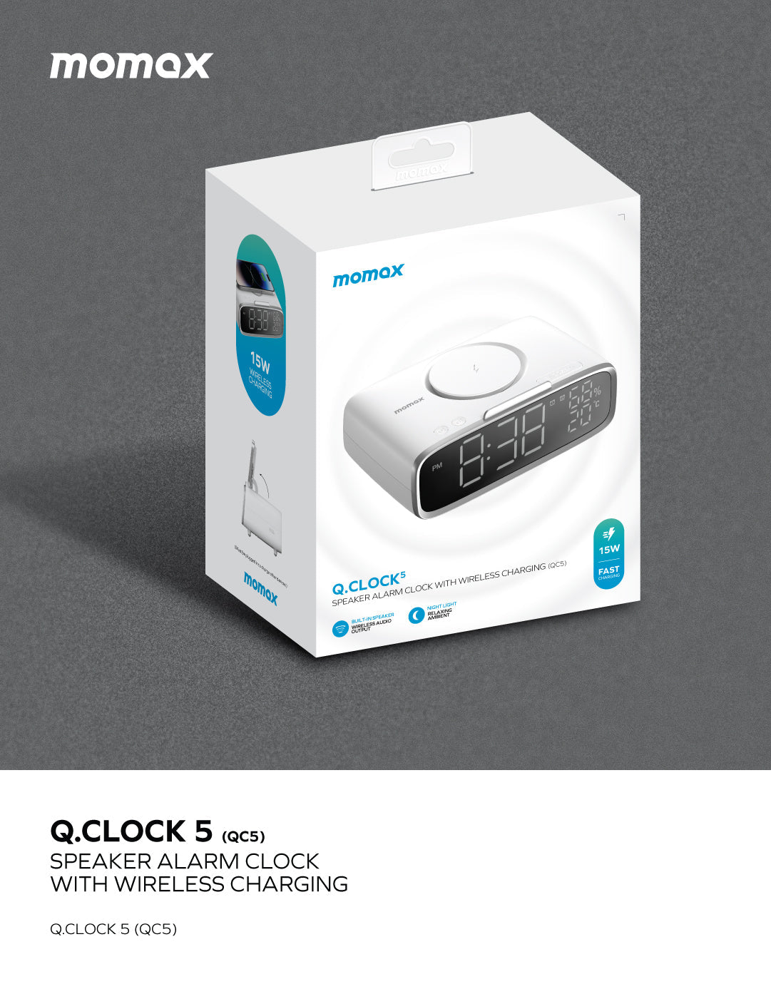 Q.Clock 5 - Digital Clock with Wireless Charging