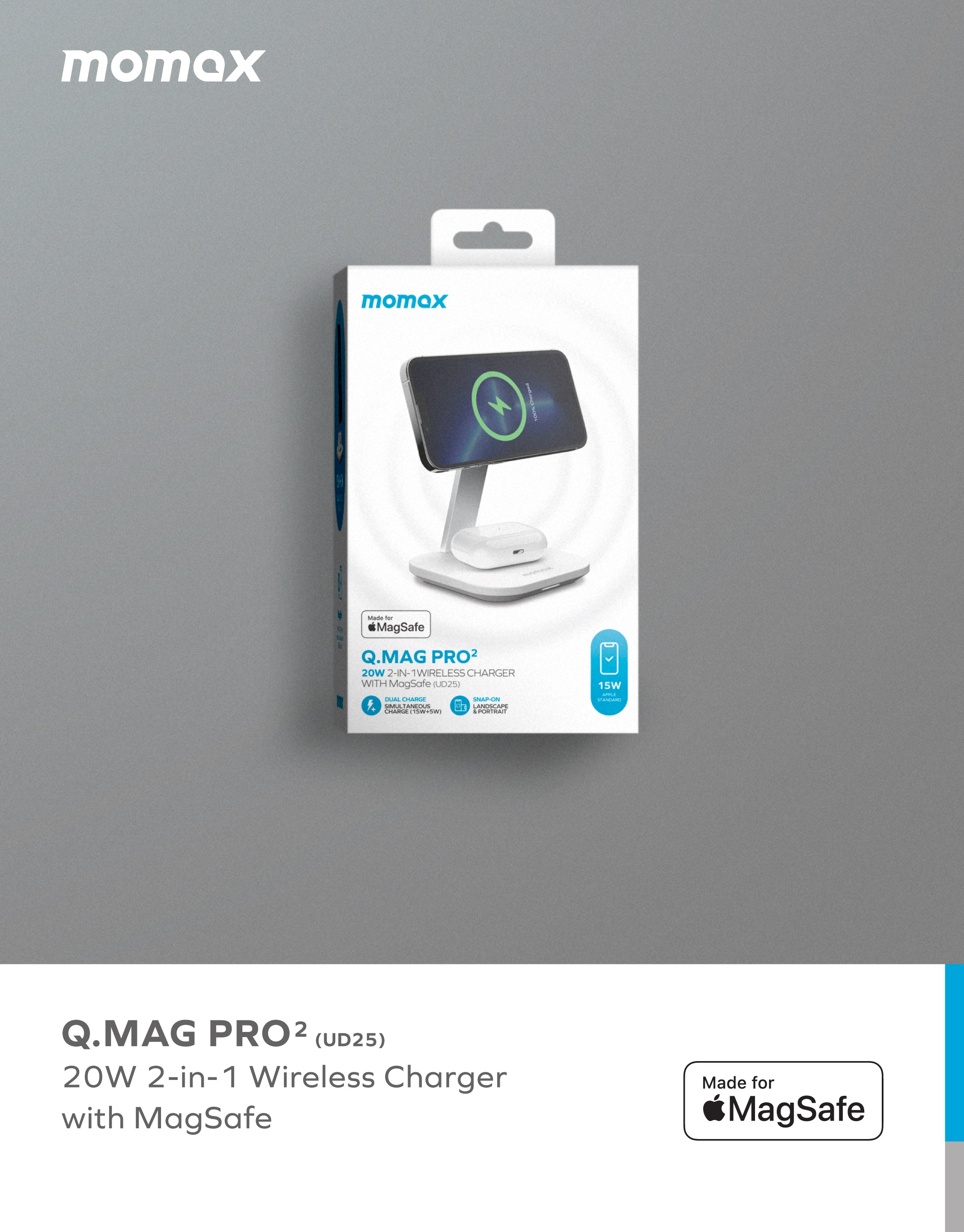 Q.Mag Pro2 | 2-in-1 MagSafe Wireless Charging Station